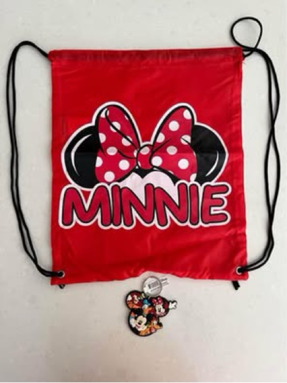 Kids Disney - Mickey and Minnie cinch drawstring backpacks w keychains